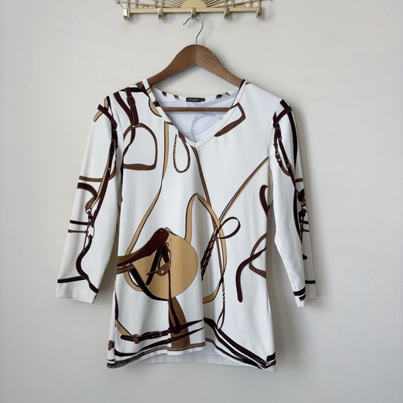 J. McLaughlin Signature T Shirt Medium Equestrian Print Catalina Cloth - Picture 1 of 7